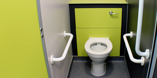 Lime Green walled toilet cubicle