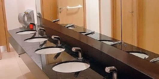 Sink units reflecting in mirror